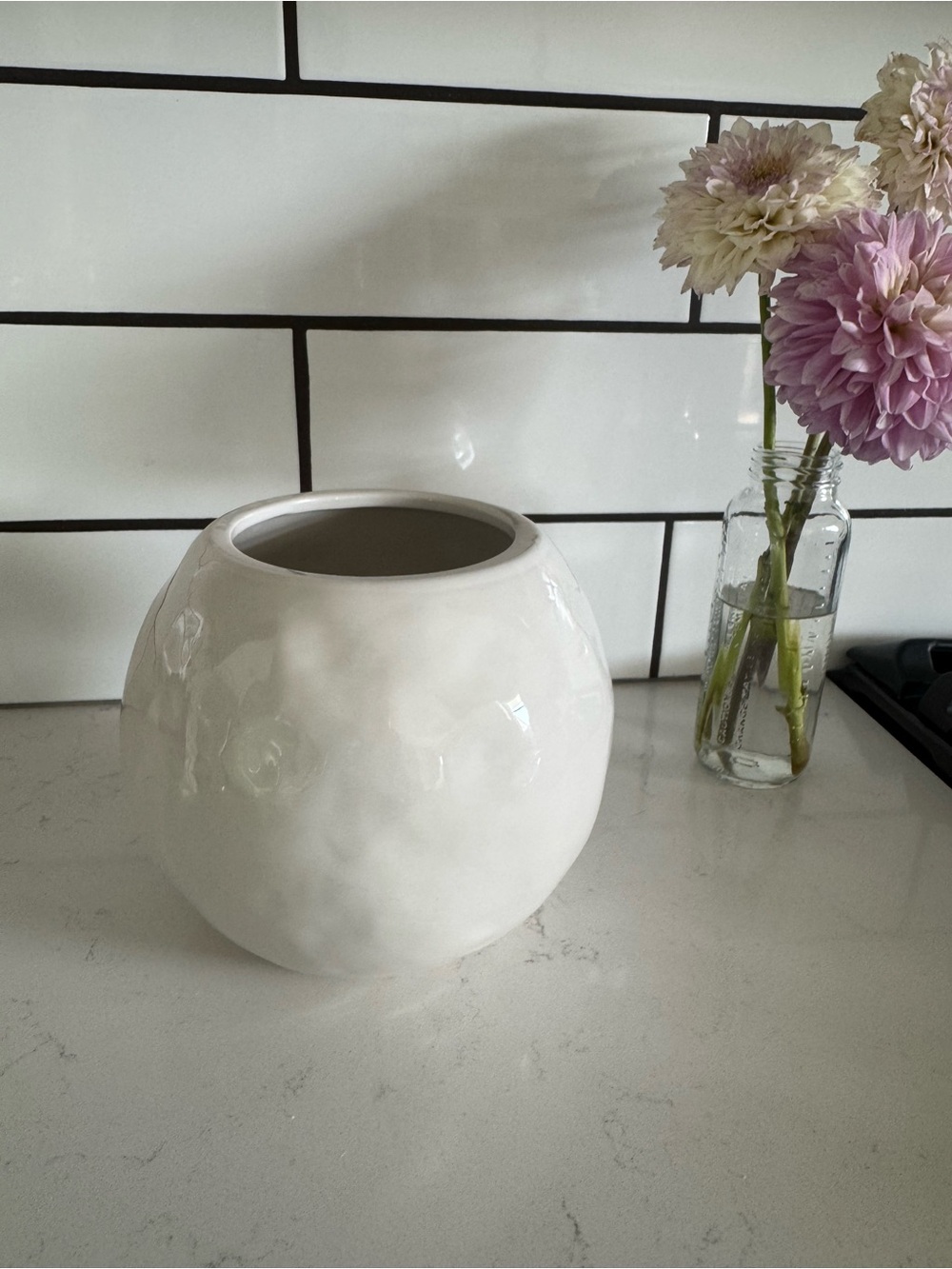 Pottery Barn White Glossy Globe Vase